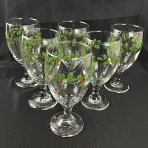 Libbey Holly Berry Iced Tea Goblet Glasses Set of 6